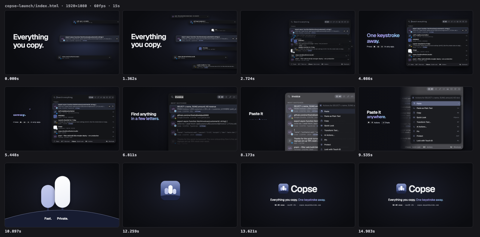Twelve frames from the Copse launch film